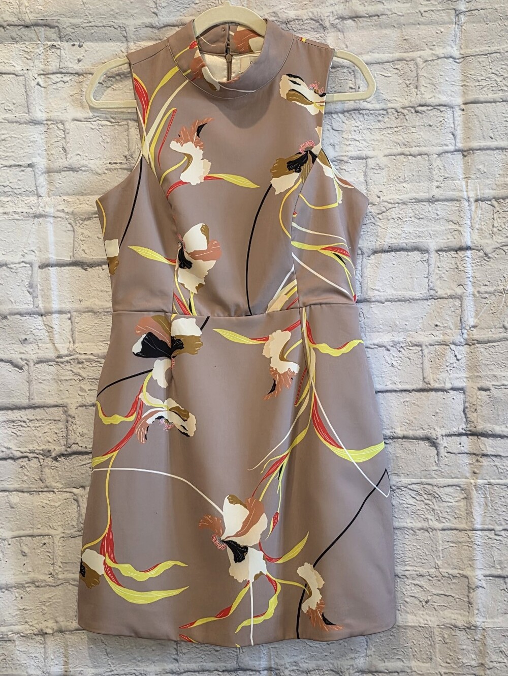 Shilla The Label Floral Mock Neck Sleeveless Mini Dress Size L WITH POCKETS
